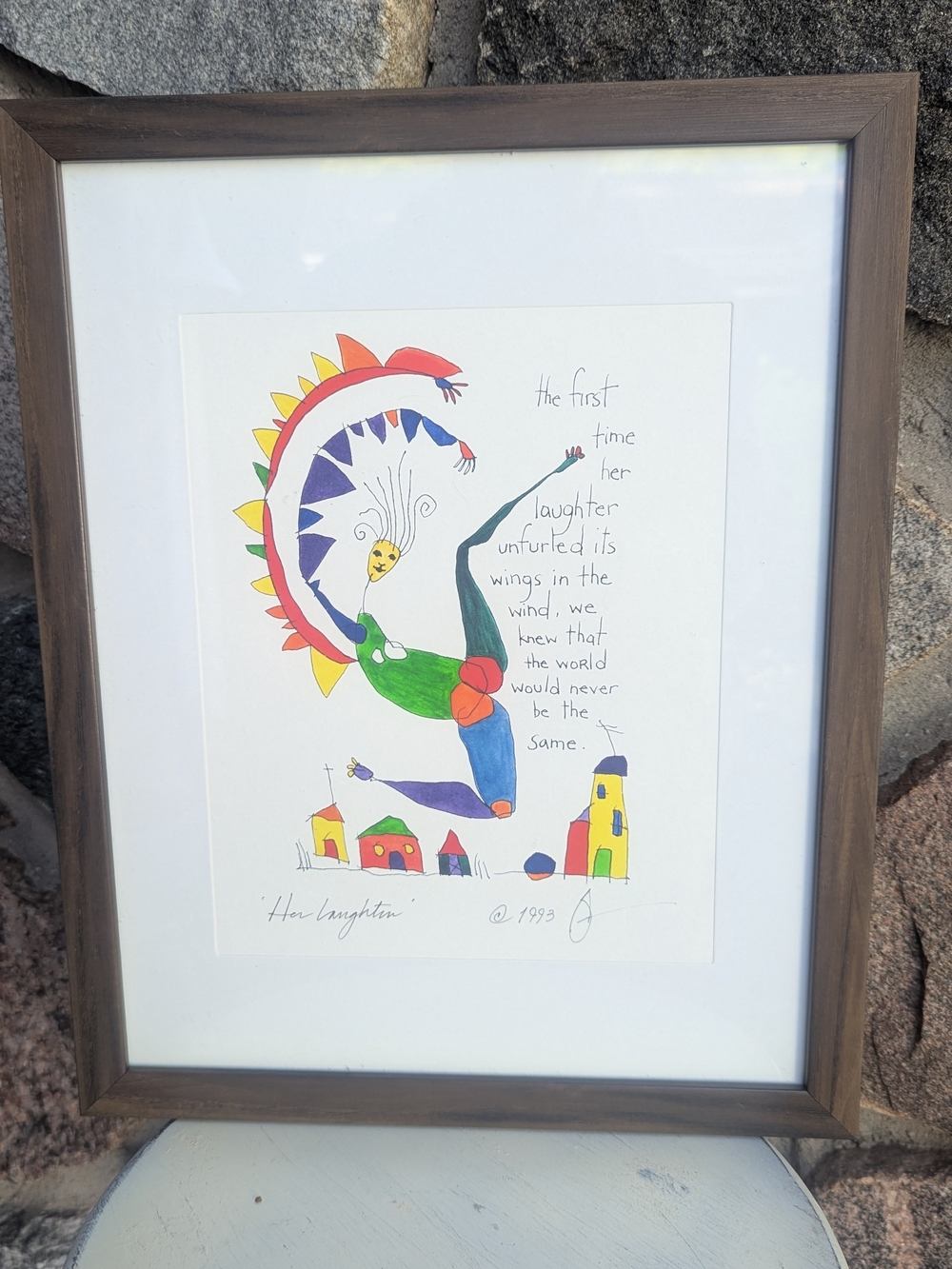 Her Langstin Signed Framed 1993 Abstract Figure Drawing on Paper Women/Arch